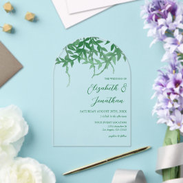 Invitaciones Acrílicas Boda de hojas botánicas rusas