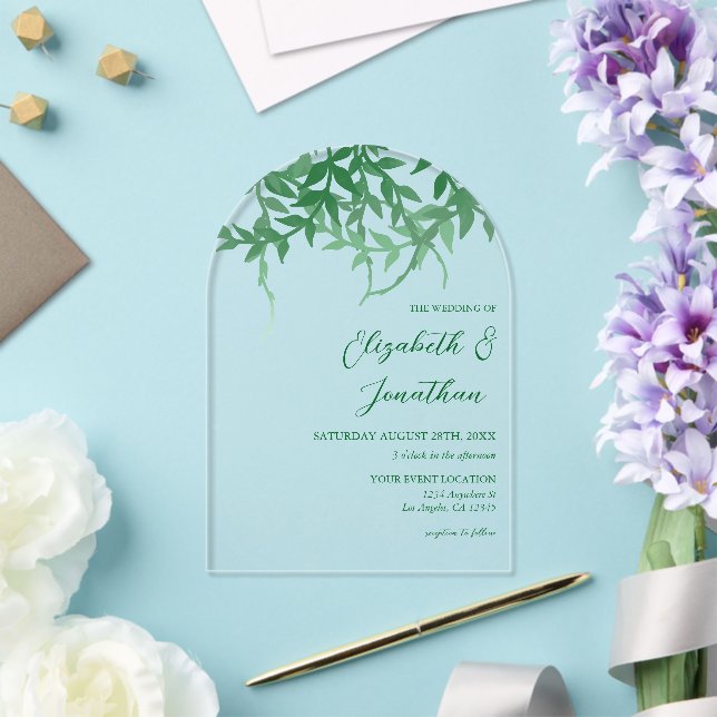 Invitaciones Acrílicas Boda de Hojas Botánicas Rústicas (Insitu (Boda))
