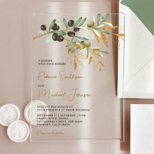 Invitaciones Acrílicas Boda de Hojas de Olivo Rústicas