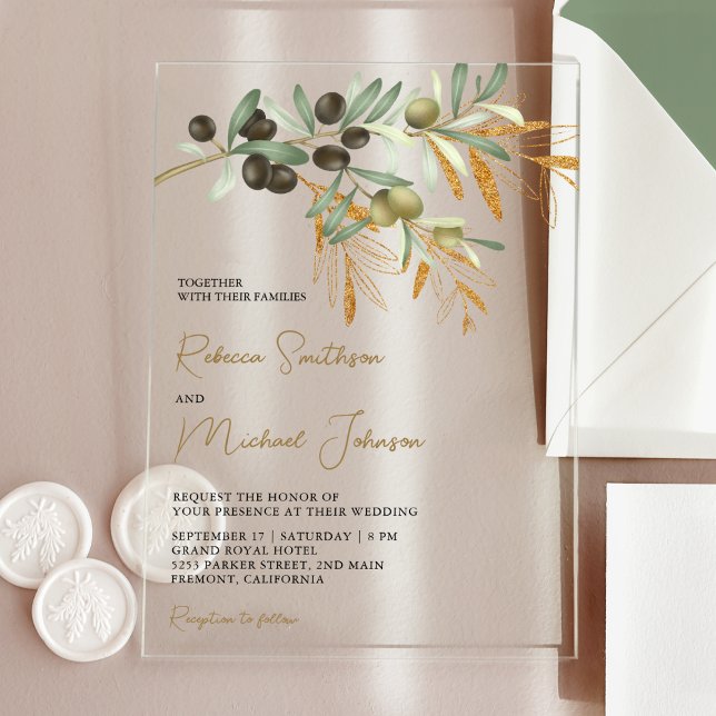 Invitaciones Acrílicas Boda de Hojas de Olivo Rústicas (Subido por el creador)