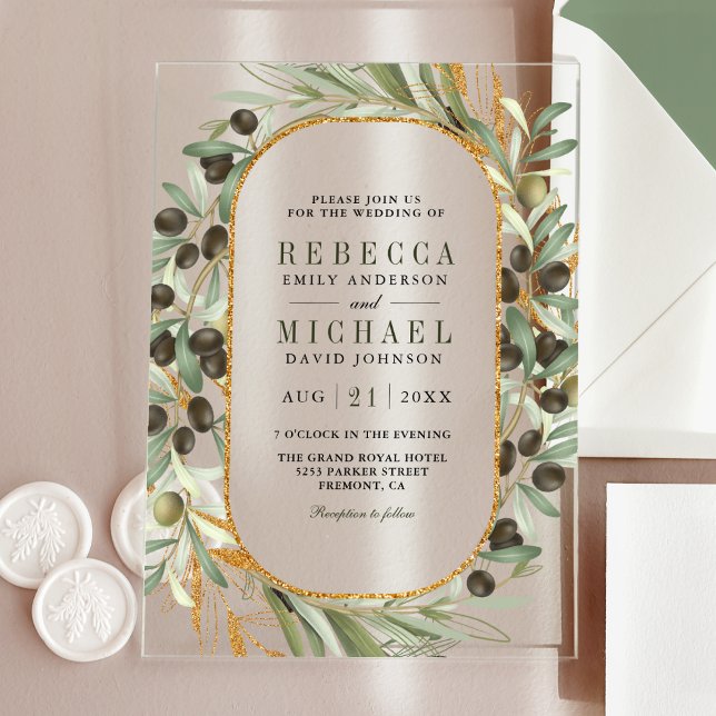 Invitaciones Acrílicas Boda de Hojas de Olivo Rústicas (Subido por el creador)