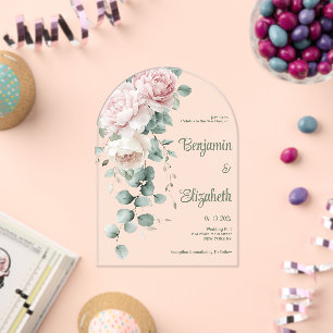 Invitaciones Acrílicas Boda de hojas de perlas de Garland pink peonies eu