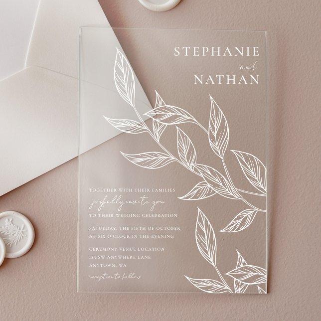 Invitaciones Acrílicas Boda de hojas modernas simples (Subido por el creador)