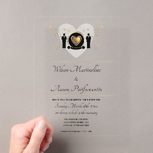 Invitaciones Acrílicas Boda de hombre con corazón de oro