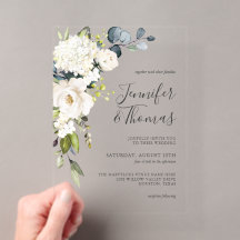 Boda de Hortensias Florales de Acuarela Blanca Ele