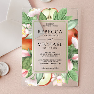 Invitaciones Acrílicas Boda de huerta de manzana roja floral botánica
