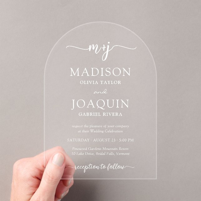 Invitaciones Acrílicas Boda De Iniciales De Guión Simple Y Elegante (Insitu (portátil))