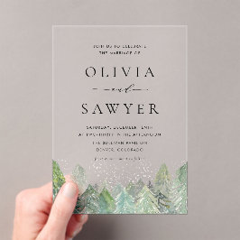 Invitaciones Acrílicas Boda de Invierno de la Selva Nevada Evergreen