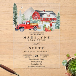 Invitaciones Acrílicas Boda de invierno de Navidad en un granero en el ca