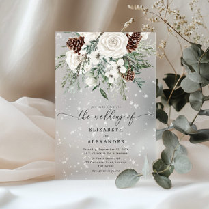 Invitaciones Acrílicas Boda de invierno de nieve verde