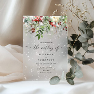 Invitaciones Acrílicas Boda de invierno de nieve verde