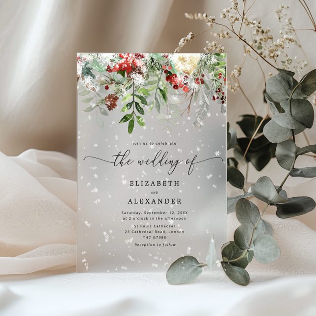 Invitaciones Acrílicas Boda de invierno de nieve verde (Subido por el creador)
