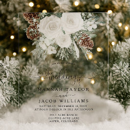 Invitaciones Acrílicas Boda de invierno de pino elegante