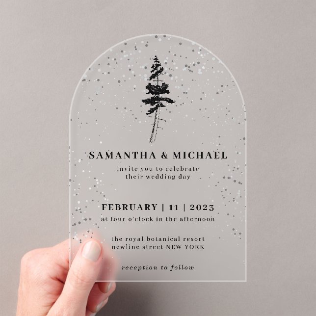 Invitaciones Acrílicas Boda de Invierno de Pino Forestal (Insitu (portátil))