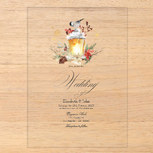 Invitaciones Acrílicas Boda de invierno de pino y abeto: un país de ensue