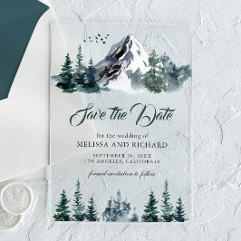 Invitaciones Acrílicas Boda de invierno en el bosque de montaña - Guardar
