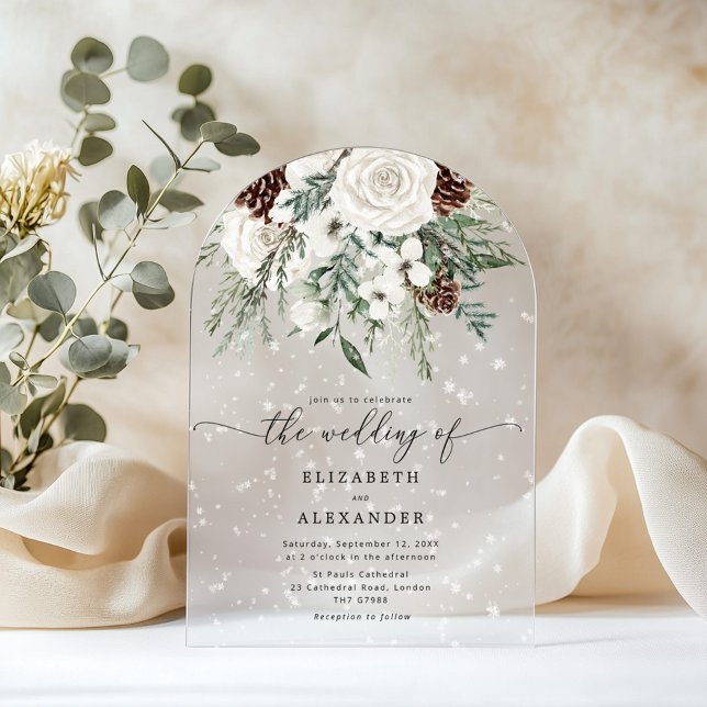 Invitaciones Acrílicas Boda de invierno Evergreen arch elegante (Subido por el creador)