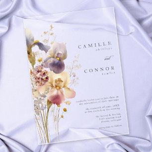 Invitaciones Acrílicas Boda de Jardín Acuarela Elegante Iris Púrpura