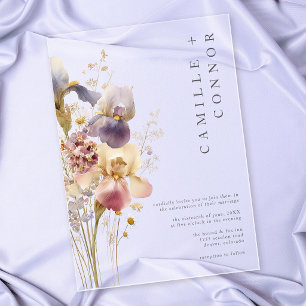 Invitaciones Acrílicas Boda de Jardín Acuarela Elegante Iris Púrpura