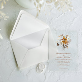 Invitaciones Acrílicas Boda de Jardín Boho Chic Terracota Flor Silvestre
