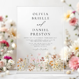 Invitaciones Acrílicas Boda de Jardín Boho Flores Silvestres Beige