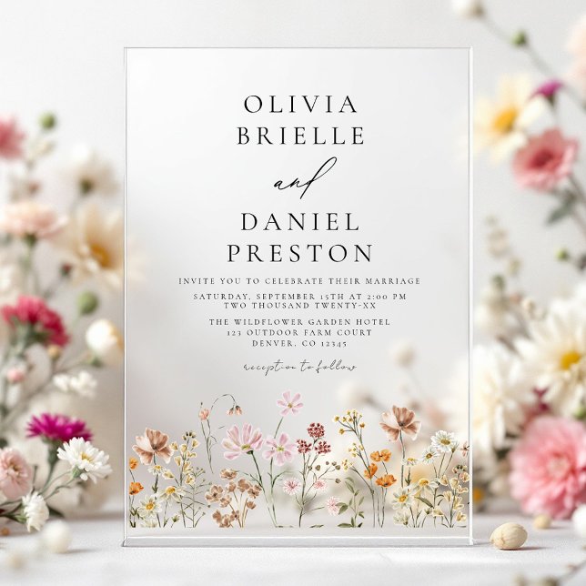 Invitaciones Acrílicas Boda de Jardín Boho Flores Silvestres Beige (Subido por el creador)