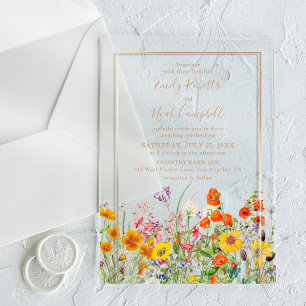 Invitaciones Acrílicas Boda de jardín campestre con flores silvestres col