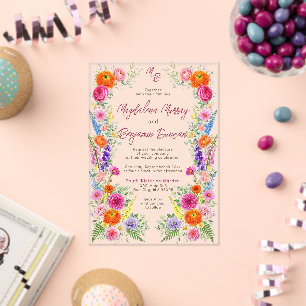 Invitaciones Acrílicas Boda de Jardín Caprichosa con Flor Silvestre Color
