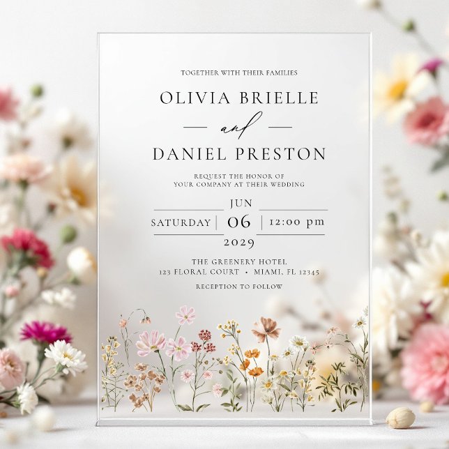 Invitaciones Acrílicas Boda de Jardín de Flores Silvestres Boho (Subido por el creador)