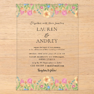 Invitaciones Acrílicas Boda de jardín de flores silvestres coloridas