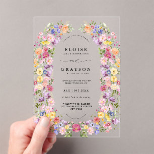 Invitaciones Acrílicas Boda de jardín de flores silvestres de primavera c