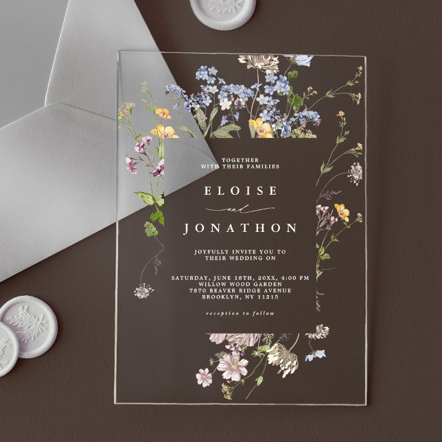 Invitaciones Acrílicas Boda de jardín de flores silvestres de primavera c (Colorful Spring Wildflower Meadow Garden Wedding Acrylic Invitations)