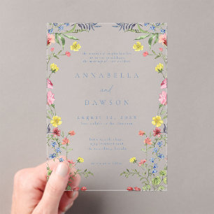 Invitaciones Acrílicas Boda de Jardín de Flores Silvestres Románticas de 