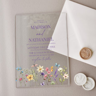 Invitaciones Acrílicas Boda de jardín floral de flores silvestres