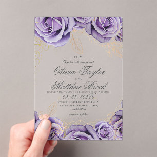 Invitaciones Acrílicas Boda de jardín floral de rosa púrpura elegante
