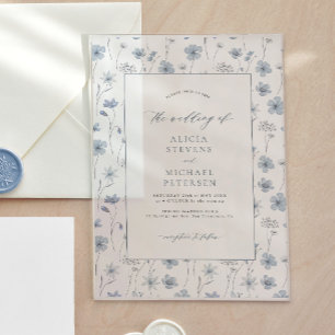 Invitaciones Acrílicas Boda de jardín floral elegante azul polvoriento