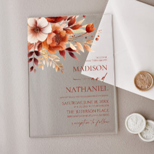 Invitaciones Acrílicas Boda de Jardín Floral Marrón Burdeos Oxidado