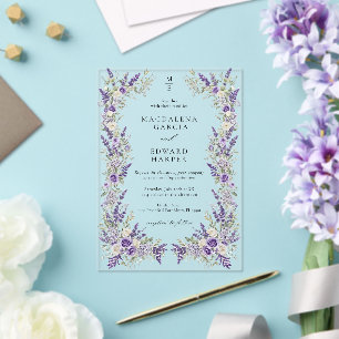 Invitaciones Acrílicas Boda de jardín floral regencia rosa lavanda púrpur