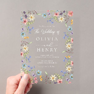 Invitaciones Acrílicas Boda de jardín rústico moderno con flores silvestr