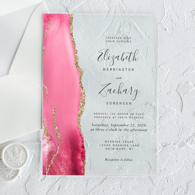 Invitaciones Acrílicas Boda de la Agate de Oro Rosado Moderno (Subido por el creador)