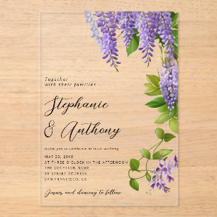 Invitaciones Acrílicas Boda de la glicinia morada colgante botánica