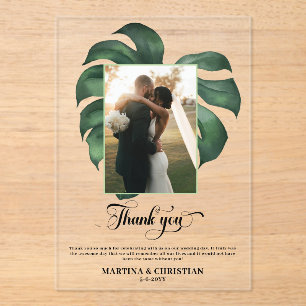 Invitaciones Acrílicas Boda de la hoja tropical de Monstera