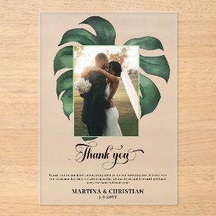 Invitaciones Acrílicas Boda de la hoja tropical de Monstera