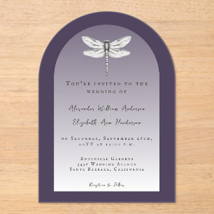 Invitaciones Acrílicas Boda de la libélula morada oscura