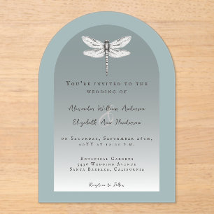 Invitaciones Acrílicas Boda de la libélula verde azulada