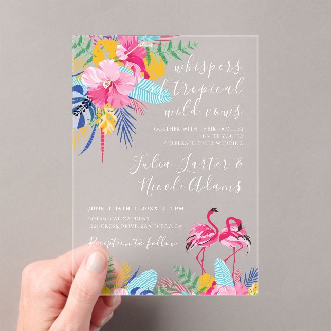 Invitaciones Acrílicas Boda de la Marina Azul Rosa Tropical Lluvia Silves (Insitu (portátil))