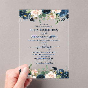 Invitaciones Acrílicas Boda de la Marina Azul Rubor Rosa Rosa Boho
