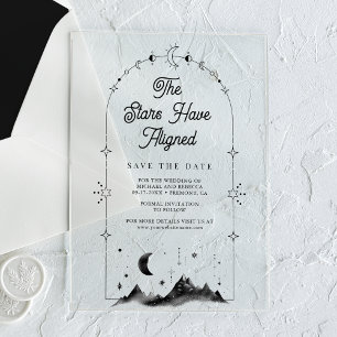 Invitaciones Acrílicas Boda de la Media Luna Celestial - Salvar la Fecha