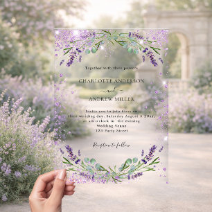 Invitaciones Acrílicas Boda de la noche de Lavender eucalipto verde
