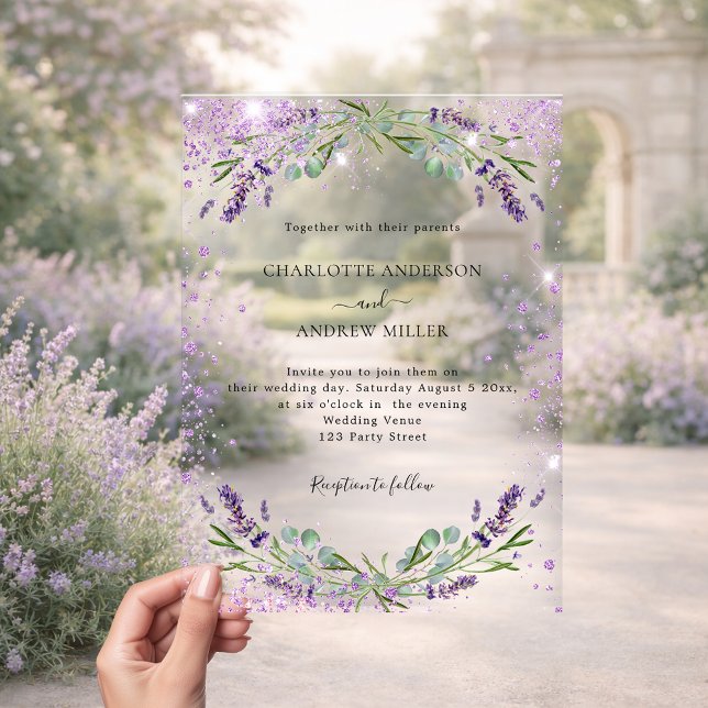 Invitaciones Acrílicas Boda de la noche de Lavender eucalipto verde (Subido por el creador)